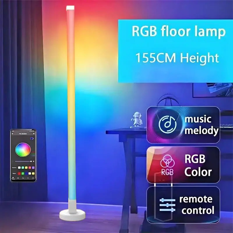 155cm Smart Corner Floor Lamp Dimmable APP Control RGB LED Modern Mood Lighting Stand Lights for Bedroom Gaming Living Room