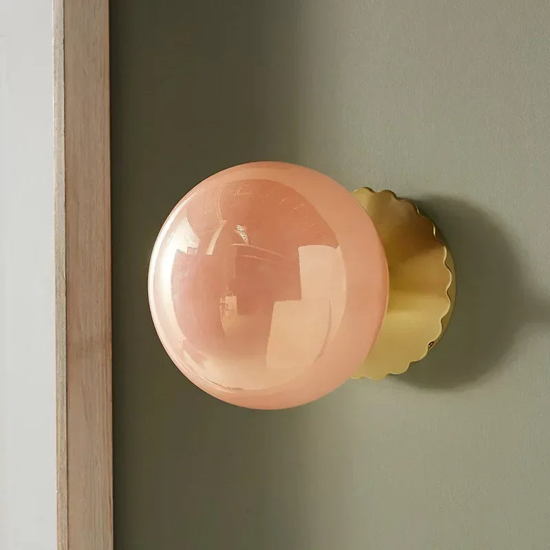 French Retro Minimalist Spherical Bedroom Bedside Lamp, Creative, Warm and Romantic Cream LED Glass Wall Lamp